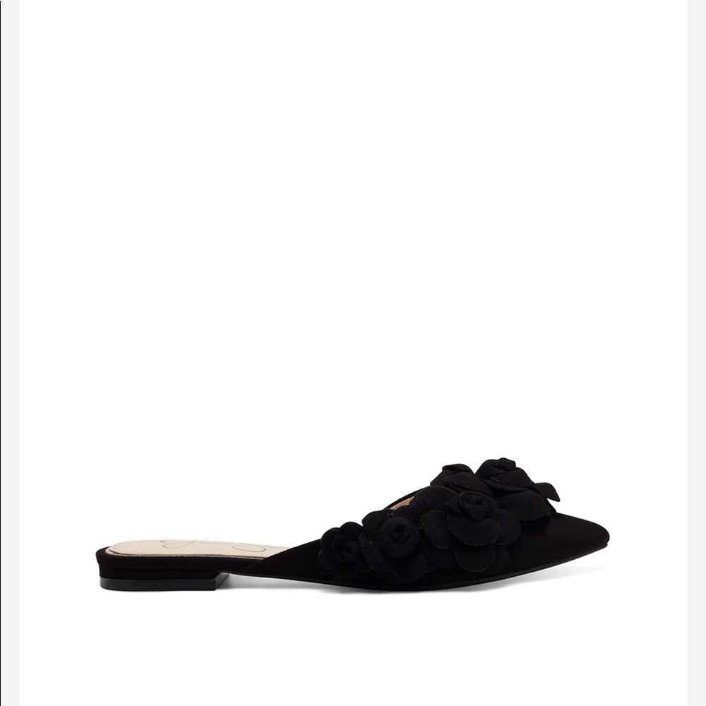 Suede black flat with flower detail
